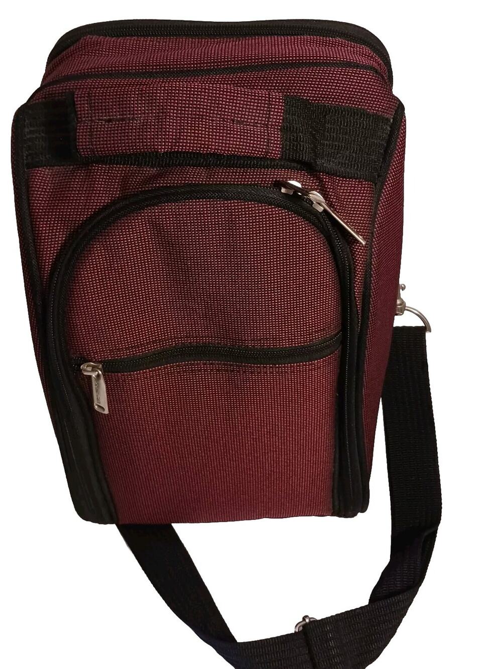 Red Insulated picnic Vinyl Bag cork screw wine topper cheese board knife napkin